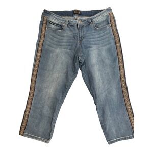 Seven7 Womens Embroidered Side‎ Stripe Crop Jeans Blue Medium Wash Denim Size 14